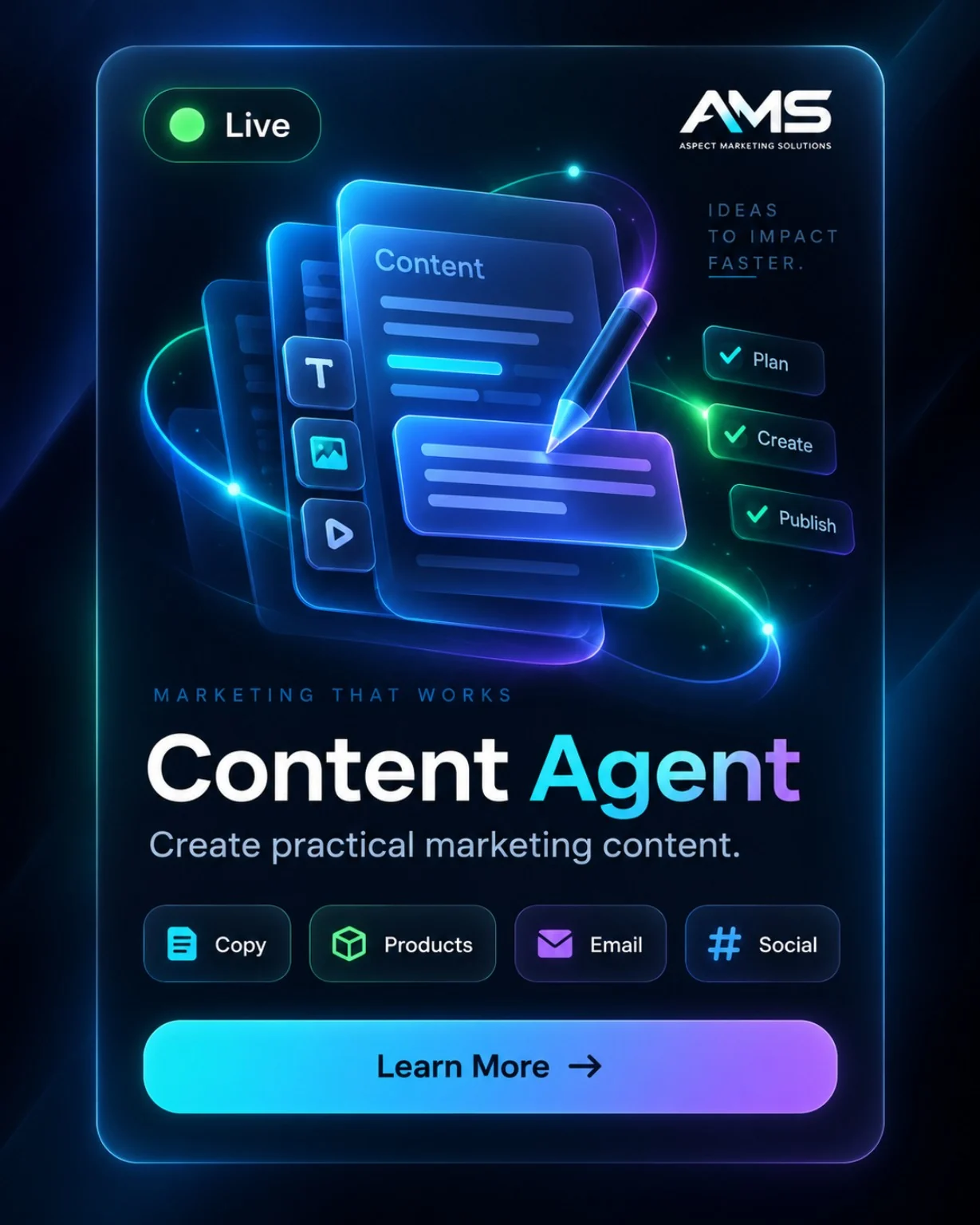 AMS Content Agent creating practical marketing content